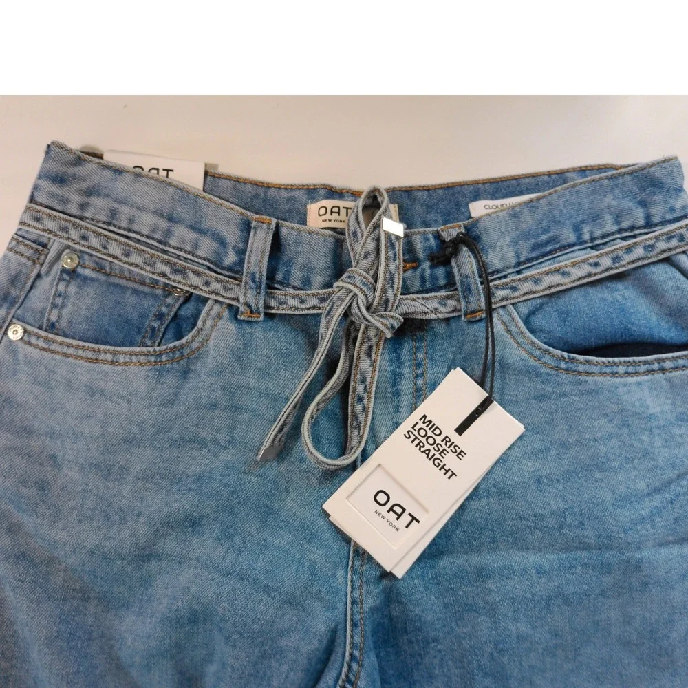 OAT New York Cloud Luxe Mid Rise Loose Straight Jeans Blue Light Wash 4/27 NEW